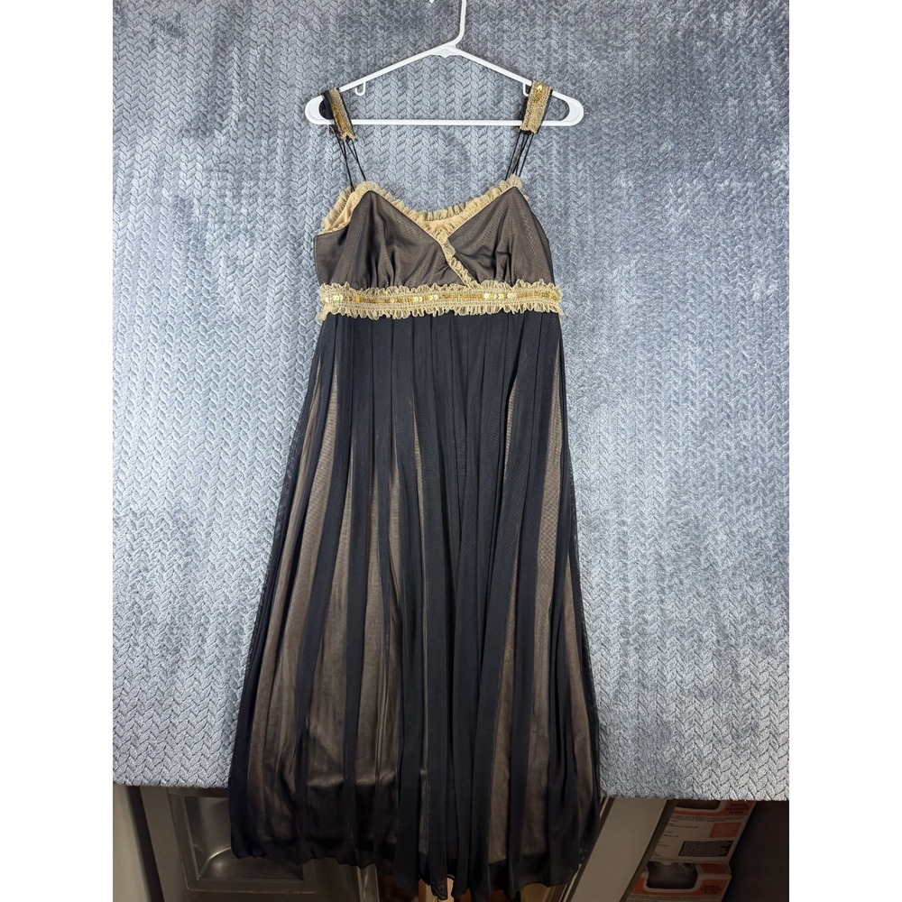 VTG Mixit Slip Dress Women 8 Black Beige Y2K Fairy Whimsigoth Romantic Ruffle